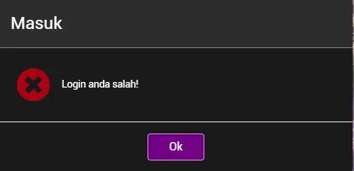 Pesan login INTAN55 gagal karena username atau password salah